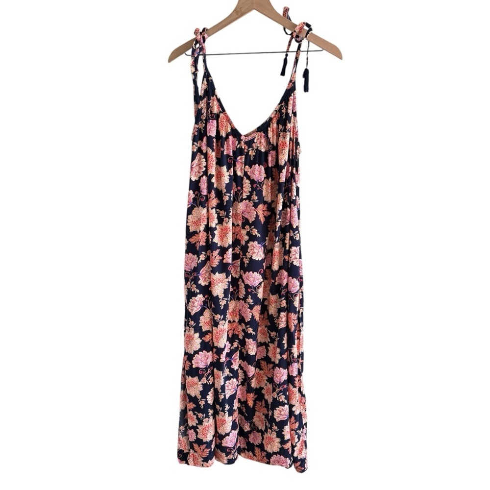 Old-Navy Tie-Shoulder Floral Print All Day Midi Swing Dress Size Small Casual - Picture 2 of 14